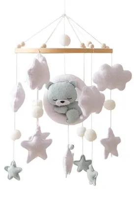 Produktbild von Baby Bettglocke mit Filzstern Bär aus Naturholz Blau