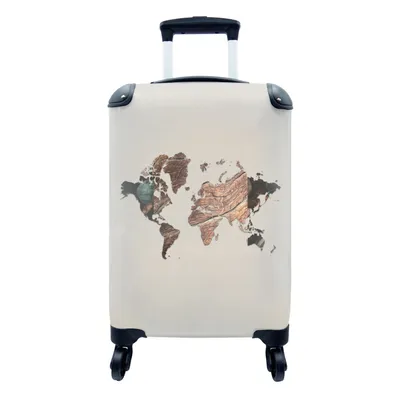 Produktbild von MuchoWow® Koffer Handgepäck Trolley Rollkoffer Kleine Reisekoffer mit 4 Rollen - Weltkarte - Holz - Braun - Cabin Size < 55x40x23 cm & 55x40x20 cm - Fotokoffer - Kabinenkoffer - Boardgepäck - Reise-Box - Reisekoffer - Reisegepäck - Koffer mit Bild - Trolley für Kinder