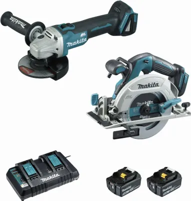 Image de Pack 2 outils MAKITA DLX2277PTJ (DGA506+DHS680+BL1850×2+DC18RD+MAK2&4)