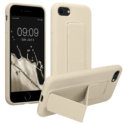Produktbild von kwmobile Handyhülle für Apple iPhone SE (2022) / SE (2020) / 8 / 7 Hülle - TPU Silikon Case mit Fingerhalter und Stand - Schutzhülle Cover in Creme