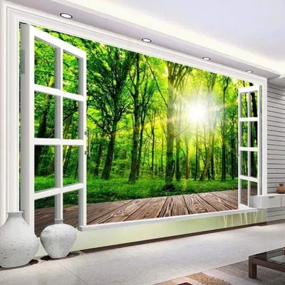 Produktbild von 3D-Wandbild eines grünen Waldes im Sonnenlicht
