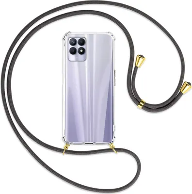 Produktbild von Handykette Backcover-Schutzhülle mit Band (Metall goldfarben) für Realme 8i - dunkelgrau