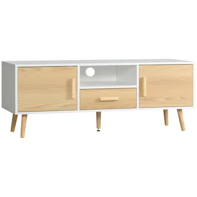 Image de HOMCOM Meuble TV banc TV support TV pour télévision jusqu'à 46 pouces style scandinave avec 1 tiroir, 2 placards, 1 niche, 1 passe-câbles - 120 x 37 x 45,5 cm