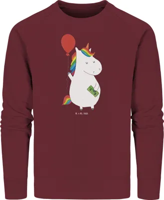 Produktbild von Mr. & Mrs. Panda Baumwoll Pullover Einhorn Luftballon Größe M - Burgundy - Geschenk, Bio-Pullover, Pulli, Sweatshirt, Einhörner, Unicorn, Geld, Sweater