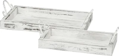 Produktbild von Tablett mit Griff Holz 2erSet weiß Shabby Dekotablett Landhaus rund L30,5+38cm