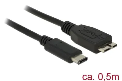 Produktbild von DeLOCK 0.5m USB3.1 C - MicroUSB3.1 B, 0,5 m, USB C, Micro-USB B, USB 3.2 Gen 2 (3.1 Gen 2), Männlich/Männlich, Schwarz