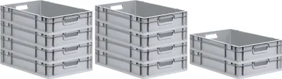 Produktbild von SparSet 10x Eurobox NextGen Grip | HxBxT 12x40x60cm | 23 Liter | Griffe offen | Glatter Boden | Grau | Eurobehälter, Transportbox, Transportbehälter, Stapelbehälter