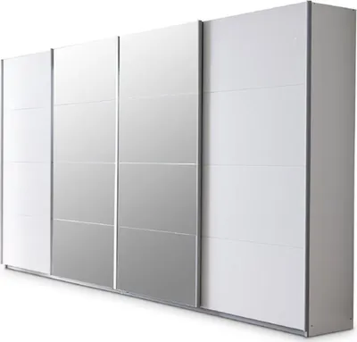 Produktbild von Kleiderschrank Schwebetürenschrank mit Spiegel weiß Glas 315 cm - SYNCRONO-A - Die Möbelfundgrube