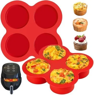 Produktbild von 4 Stš¹ck Silikon Eierform fš¹r Hei?luftfritteuse,4er Muffinf?rmchen Silikon Backform fš¹r Airfryer,Muffinform Silikons Antihaft Muffin Backform fš¹r Eiermuffins,Cupcakes,Quiche,Pancake,Kuchenform Airfryer