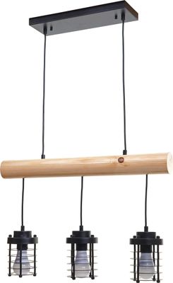 Pendelleuchte MCW-H83, Hängelampe Hängeleuchte, Industrial Vintage Massiv-Holz Metall schwarz  3 Käfiglampenschirme