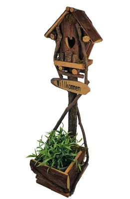 Produktbild von Drevená vtáčia búdka s kvetináčom na podstavci - cca 58 cm