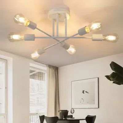ZMH Deckenleuchte Weiß  6 Flammig Deckenlampe Vintage Wohnzimmerlampe E27 Kronleuchter  Schlafzimmerlampe (ohne Leuchtmittel)l