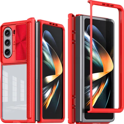Produktbild von Hülle für Samsung Galaxy Z Fold 5 Transparent TPU Bumper Scharnierschutz Schutzhülle mit Schiebe Kamera Schutz Rot