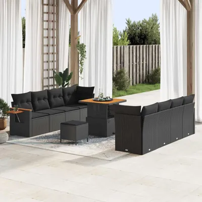 Immagine prodotto di vidaXL Set di divani da giardino 11 pezzi in polirattan nero