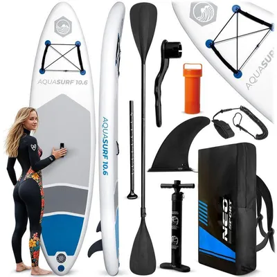 Zdjęcie produktu dla Deska SUP – zestaw do paddleboardingu – Nadmuchiwana deska wodna z wiosłem i plecakiem – 320x84x15 cm