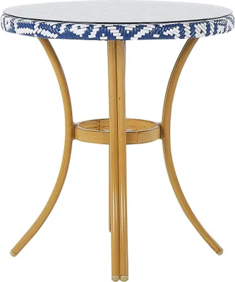 Produktbild von BELIANI Gartentisch mit blauem und weißem Muster Rattan ø 70 cm Balkon Terrasse Garten Außenbereich