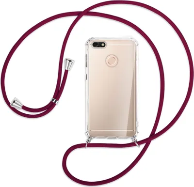 Produktbild von Handykette Backcover-Schutzhülle mit Band (Metall silberfarben) für Huawei P9 lite mini, Y6 Pro 2017 - dunkelrot