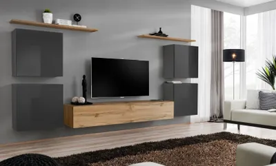 Zdjęcie produktu dla Ściana do salonu RIONATA 4 - grafit / dąb wotan