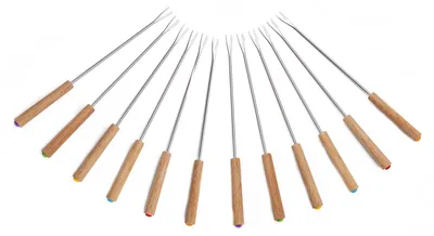 12 Fonduegabeln Edelstahl Holzgriff 24 cm hitzebeständig