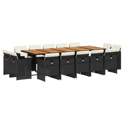 Produktbild von vidaXL 15-tlg. Garten-Essgruppe mit Kissen Schwarz Poly Rattan