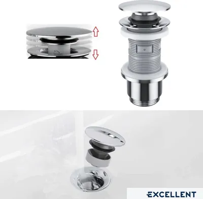 Produktbild von ECOLAM Click Clack Ablaufventil für Waschbecken Bidet mit/ohne Überlauf Stöpsel Pop-Up Chrom Push-Up Messing 63 mm Abflussstopfen