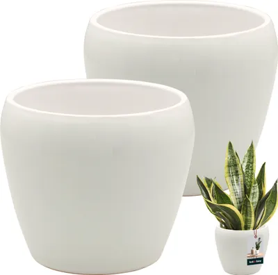 Obrázek produktu pro KOTARBAU® 2 ks květináč bílý vnitřní kulatý ⌀ 13,5 cm V: 14 cm glazovaný keramický květináč vnitřní květináč keramický květináč vnitřní květináč na orchideje keramický květináč velký květináč na květiny