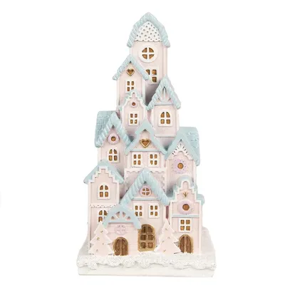 Image de Clayre & Eef Maison en pain d'épices avec LED 13x13x26 cm rose Polyrésine