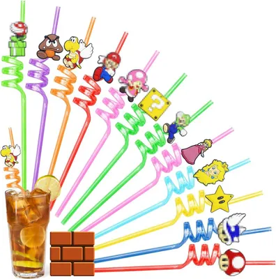 Produktbild von Kunststoffstrohhalme – 12 Stück Strohhalme für Kinder – Wiederverwendbar – Cocktailstrohhalme – Spiralstrohhalme – Geburtstagsdekoration – Party – Geschenk
