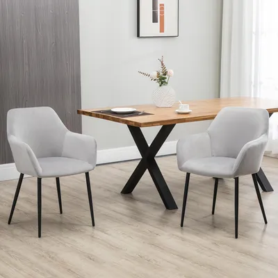 Produktbild von SUGIFT Küchenstühle gepolstert ergonomisch Stahlbeine, Esszimmerstühle 2er Set Samt mit Armlehne, Hellgrau | rutschfest | 54 x 57 x 80 cm