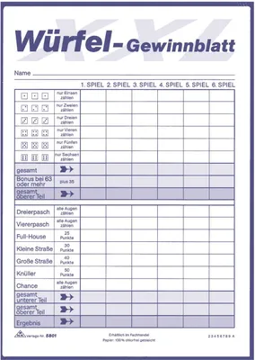 Produktbild von RNK Verlag 5801 Würfelspiel-Gewinnblatt XXL Block DIN A5 2 x 85 Blatt