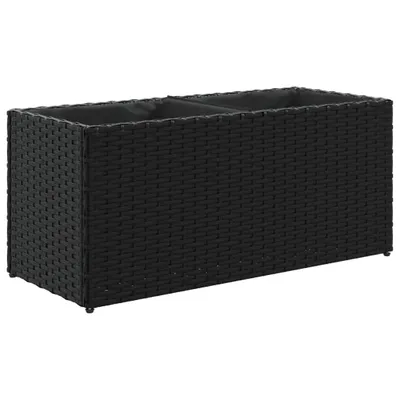 Produktbild von Hochbeet mit 2 Fächern Schwarz 72x30x32 cm Poly Rattan