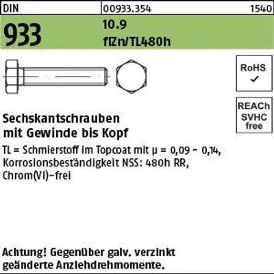 Produktbild von Reyher  Sechskantschrauben DIN 933 10.9 M 16x110 flZn (25 Stück)