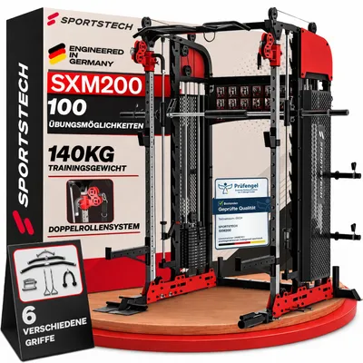 Produktbild von Sportstech SXM200 Smith Machine – Multifunctional, Power Rack, Kabelzug & Klimmzug, 140kg Trainingsgewicht