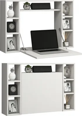 Immagine prodotto di Scrivania Wandila , scrivania per computer portatile a parete e 7 scomparti bianca.
