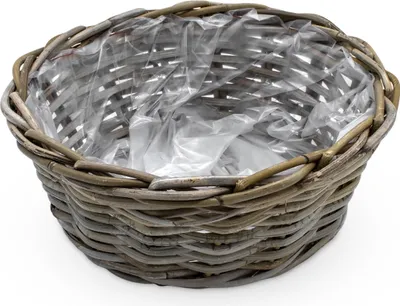 Produktbild von 1.07 Rattan Pflanzschale mit Folie ausgekleidet - ca. Ø 30 x 13 cm - Pflanzkorb Natur