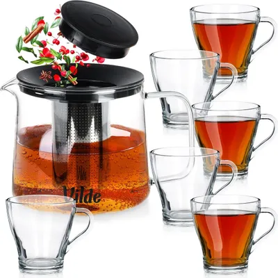 Immagine prodotto di Vilde | Set da tè con teiera e 6 bicchieri - Vetro - 250 ML / 1,5 L - Teiera - Set da tè