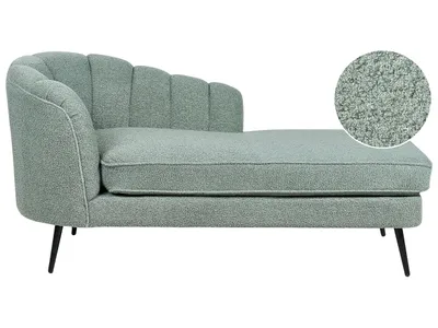Produktbild von BELIANI Chaiselongue Grün Bouclé Linksseitig mit Schwarzen Metallbeinen Lehne Muschelform Glamourös Modern Muschelsofa Wohnzimmer Flur Ausstattung