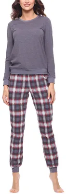 Produktbild von Merry Style Damen Schlafanzug Zweiteiler Pyjama lang bunt mit Muster MS10-268 (Dunkelmelange/Burgund, L)