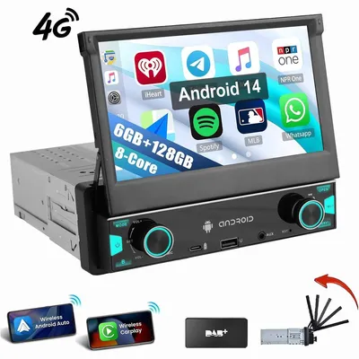 Produktbild von Autoradio 1 DIN 7 Zoll Touchscreen Android 14 mit Navi GPS DAB+ Bluetooth WiFi CarPlay Android Auto Freisprecheinrichtung FM RDS USB AUX 6GB RAM 128GB