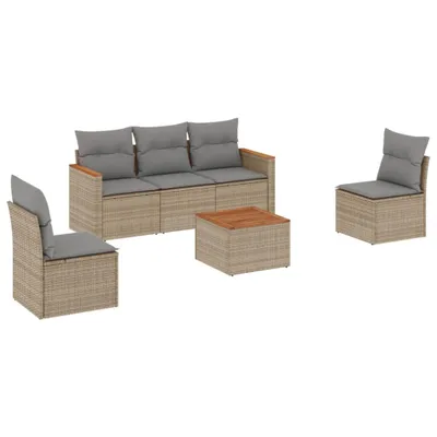 Immagine prodotto di vidaXL Set di divani da giardino 6 pezzi con cuscini Beige poly rattan