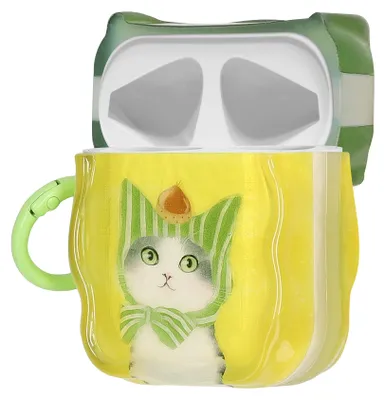 Produktbild von kwmobile In-Ear Kopfhörer Case für Apple Airpods 1 & 2 Hülle mit Karabiner - Headphones Case - Earphones Cover Etui - Katze & Kastanie