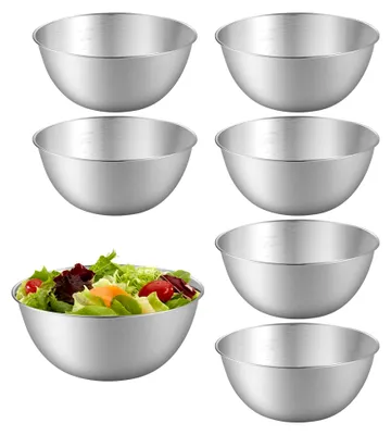 Produktbild von 6 Stück Edelstahl Schüsseln, Rührschüsseln und Salatschüsseln Set, mit Messmarkierungen, spülmaschinenfest, stapelbar, für Müslischalen, Dipschalen, Snackschalen und Servierschalen (0,7 L, Ø 16,8 cm)