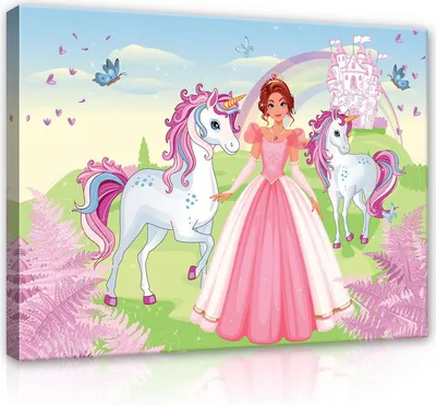 Produktbild von Leinwandbild Kinderzimmer Einhorn 100x70 cm Mädchen Prinzessin XXL Canvas Bilder Wandbilder Kunstdruck Wand Bild auf Leinwand Aufhängefertig
