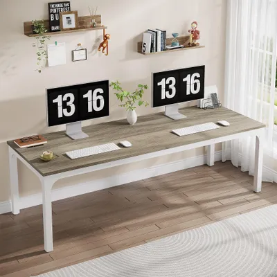 Zdjęcie produktu dla Tribesigns biurko komputerowe 200x70x 5 cm podwójne długie biurko, stół do komputera stół biurowy stół do pracy stół do jadalni meble biurowe, dąb