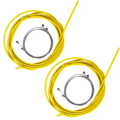 Zdjęcie produktu dla Zestaw linki zmiany biegów i linki hamulca, uniwersalna linka hamulca rowerowego 5 mm + linka zmiany biegów 4 mm + linka hamulca 1,1 m i 1,7 mm z nasadkami do hamulców typu V / hamulców tarczowych do rowerów górskich, szosowych, składanych (żółty)