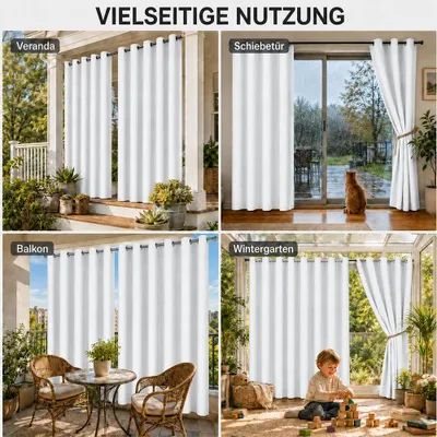 Produktbild von 1x Garden Outdoor Vorhang Wetterfest Mit ösen Wasserdicht Sichtschutz UV-Schutz für Balkon Terrasse Patio Pavillon, 132x213cm, Weiß