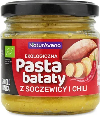 Zdjęcie produktu dla PASTA Z SOCZEWICY I BATATÓW Z CHILI185 g - NATURAVENA