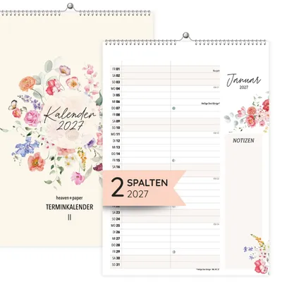Produktbild von heaven+paper® A4 Wandkalender 2 Spalten Wildblumen 2027