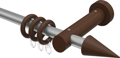 Produktbild von Interdeco Gardinenstange / Vorhangstange Silbergrau / Nussbaum lackiert, Typ Talena Siveo (Kegel), 20 mm Ø 1-läufig, 280 cm