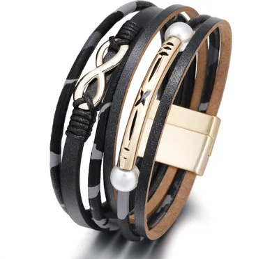 Produktbild von Breites schwarzes Armband mit Unendlichkeitssymbol
